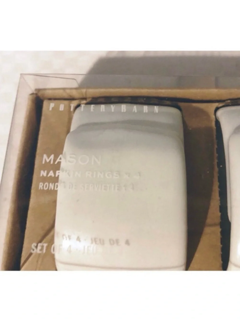 Pottery Barn Mason Stoneware Napkin Rings, Set Of 8, Color- Ivory, New